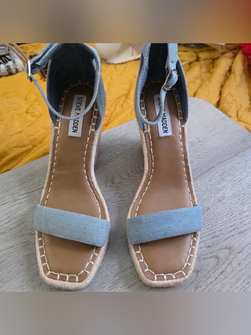 Steve Madden Light Blue Denim Espadrille Wedge Sandals